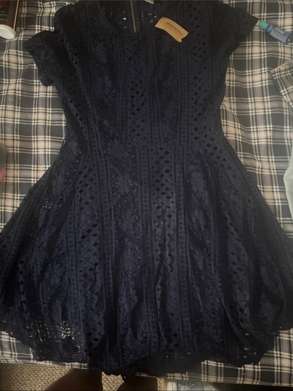 Women's Navy Lace Fit-and-Flare Dress